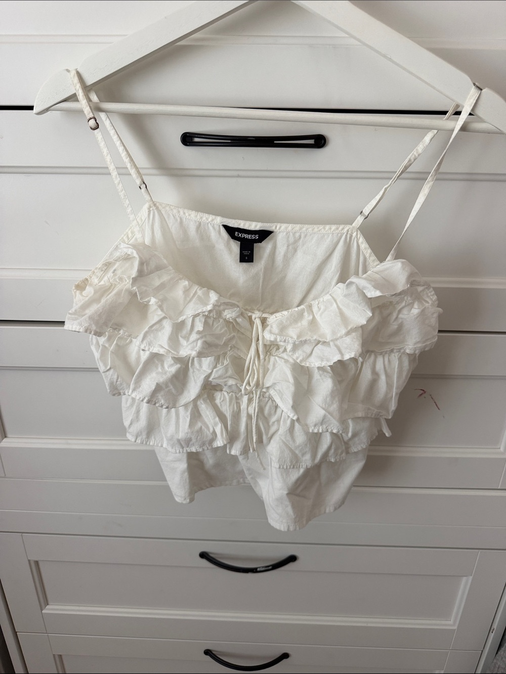 Express White Ruffle Tie-Front Spaghetti Strap Camisole